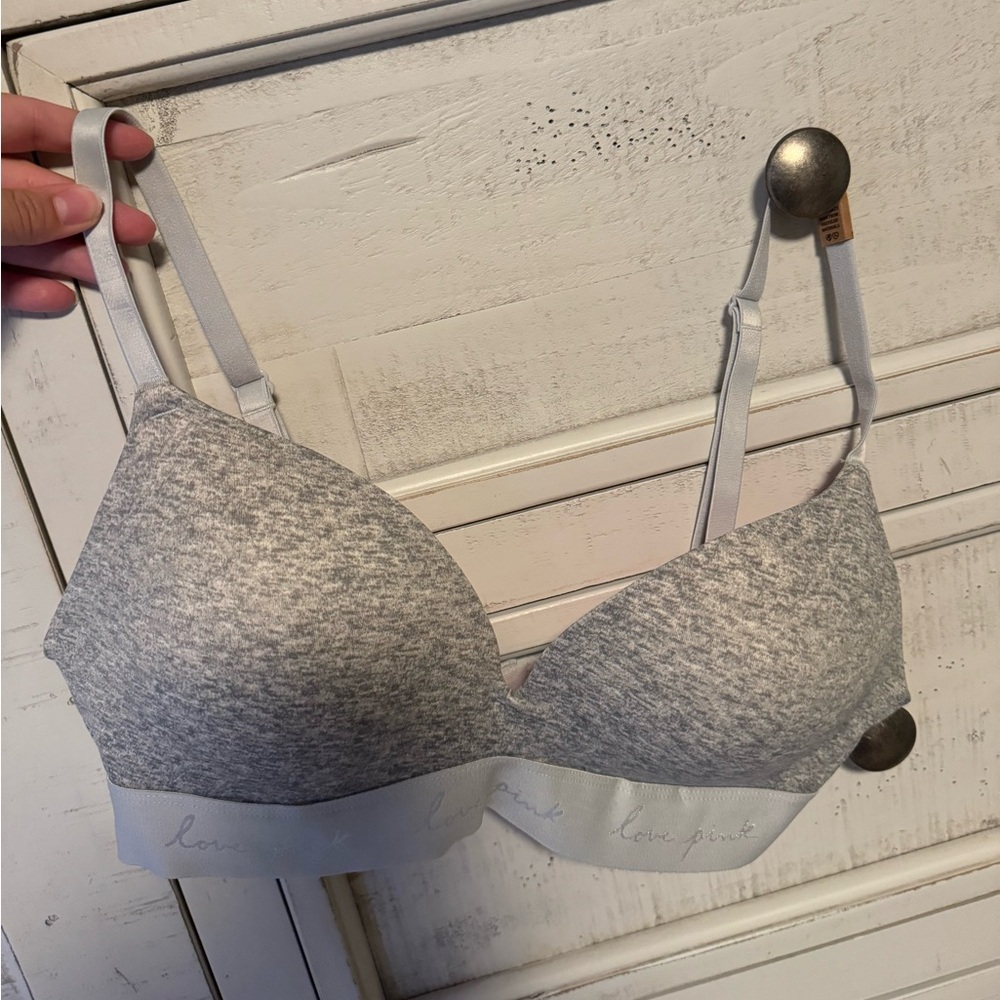 Grey Pink Wireless Bra
